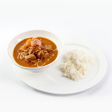 Thai Massaman Curry in a bowl and rice , Thai coconut milk curryの写真素材