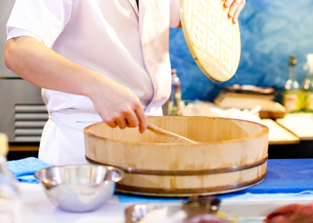Japanese Chef prepare cooking Sushi Riceの写真素材