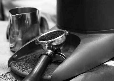 espresso shot from coffee machine in coffee shop,Coffee maker in coffee shopの写真素材