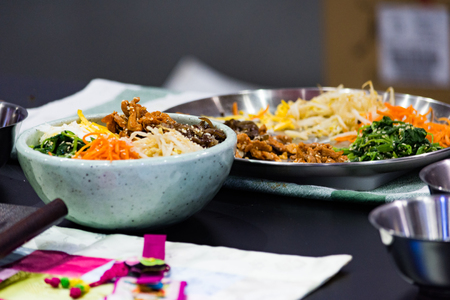 Bibimbap, Traditional Korean cuisine bibimbap, Chef preparing Korean food, chef cooking in kitchenの写真素材