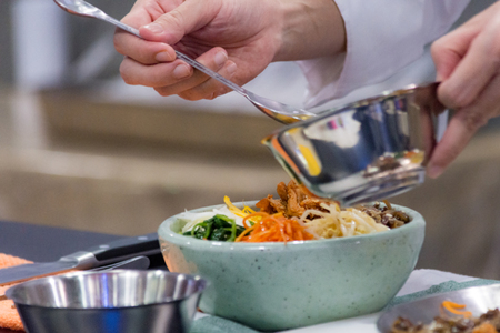 Bibimbap, Traditional Korean cuisine bibimbap, Chef preparing Korean food, chef cooking in kitchenの写真素材