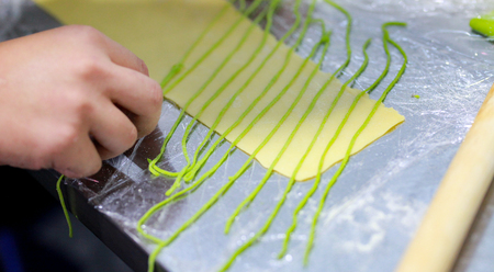 Chef Making Fresh Homemade Pasta, cooking Italian pasta, or noodlesの写真素材