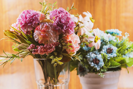Artificial flower bouquet decoration, copy space backgroundの写真素材