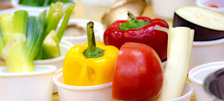 Pepper fresh vegetable on wooden cutting boardの写真素材