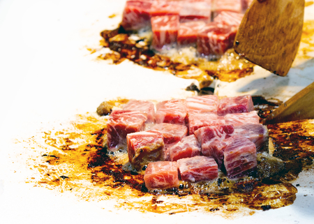 Grilled Kobe Beef Cube, Kobe beef teppanyaki Steakの写真素材