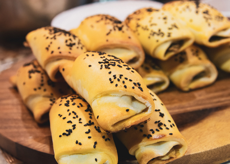 puff pastry Homemade on a wooden boardの写真素材