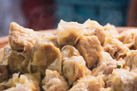 Dim Sum hot from steaming, Chinese steamed shrimp or pork dumplingの写真素材