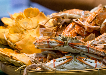 Closeup hot Steamed Crabs, Steamed Crab sea foodの写真素材