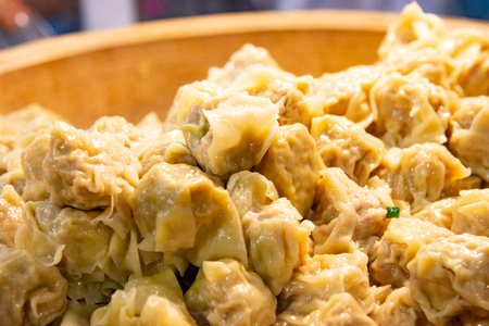 Dim Sum hot from steaming, Chinese steamed shrimp or pork dumplingの写真素材
