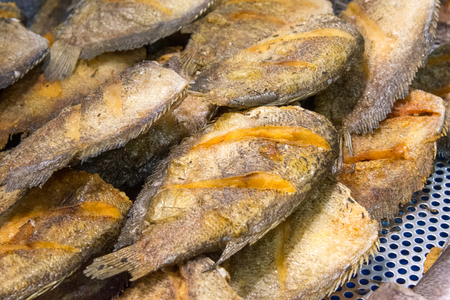 Dried fish fry for crispy, Dry fish for fried to eat  in the fish market, asia foodの写真素材
