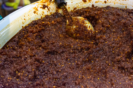 Thai chili paste, chili paste at street food, traditional sicily foodの写真素材