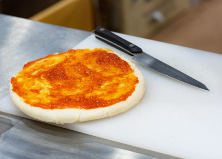 Chef preparing pizza , The process of making pizzaの写真素材