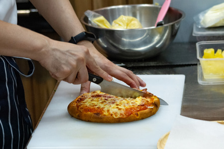 Chef preparing pizza , The process of making pizzaの写真素材