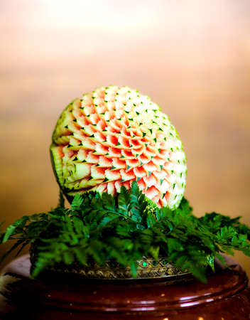 Thai fruit carving with hand, Vegetable and Fruit Carvingの写真素材