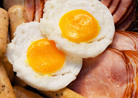 Breakfast with Bacon and eggs, ham, sausageの写真素材