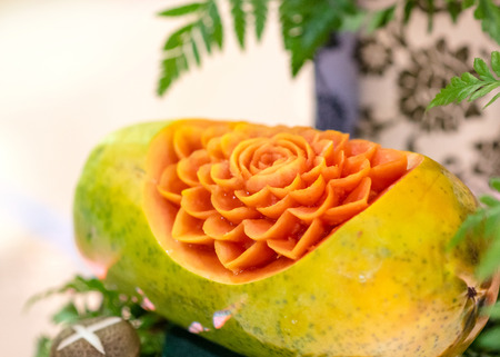 Fruit and vegetable carvings, Display thai fruit carving decorationの写真素材