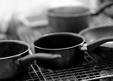 Chef cooking, Chef preparing food in the kitchen Black & Whiteの写真素材