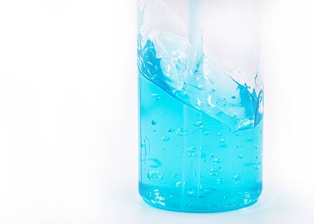 Alcohol gel sanitizer hand gel , Blue alcohol sanitizer gel bottle with pump for hand washの写真素材