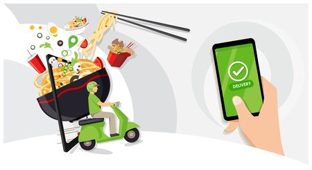 Food delivery service, Fast food delivery, Scooter delivery service , Vector illustrationのイラスト素材