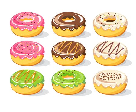 Sweet Donuts vector set collection, Vector Illustrationのイラスト素材