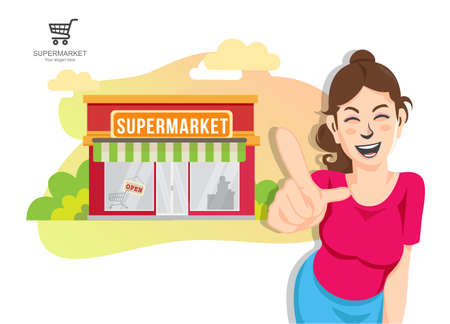 Sale, consumerism and people concept, shopping with supermarket groceries designのイラスト素材