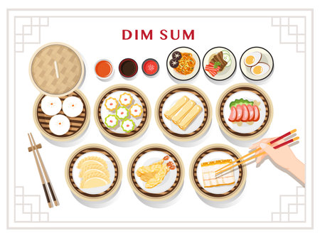 Dim sum menu set Asian food vector illustrationのイラスト素材