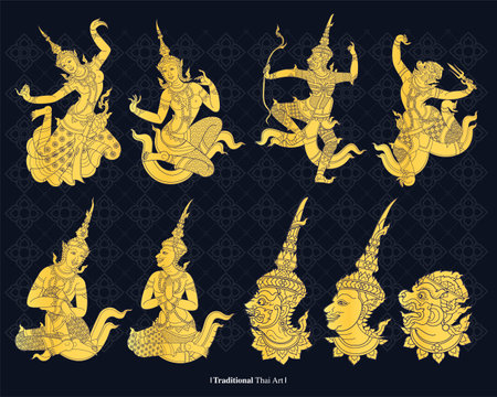 Line vector traditional Thailand  Art, vector illustrationの写真素材