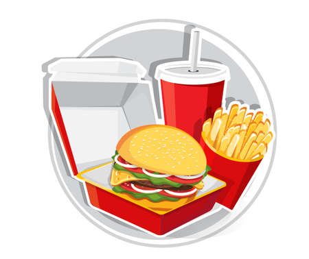 Fast food, Tasty set fast food vector isolated on white backgroundのイラスト素材