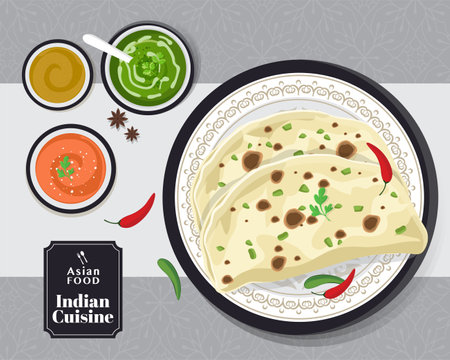 Indian food kulcha, Kulcha Indian Bread, Vector Illustrationのイラスト素材