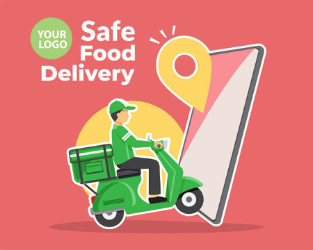 Food delivery service, Fast food delivery, Scooter delivery service , Vector illustrationのイラスト素材