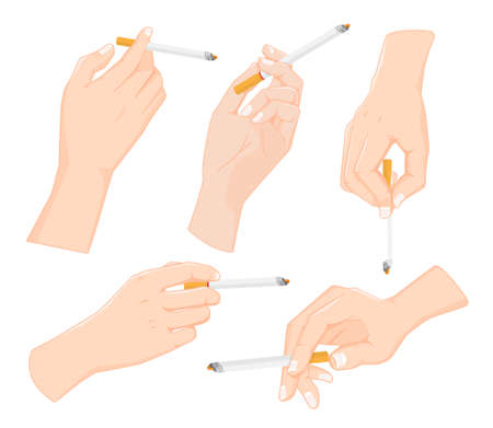 Hand holding a cigarette, Hand collection, vector illustrationのイラスト素材