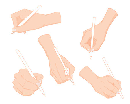 Set of human hands drawing with pencils vector illustration isolated on white background.のイラスト素材