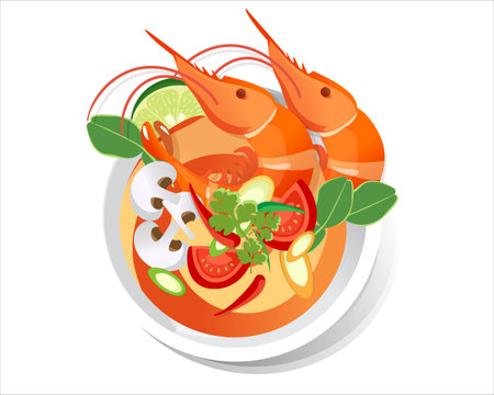 Tom Yum Goong, Thai Spicy Seafood Soup, Vector Illustrationのイラスト素材
