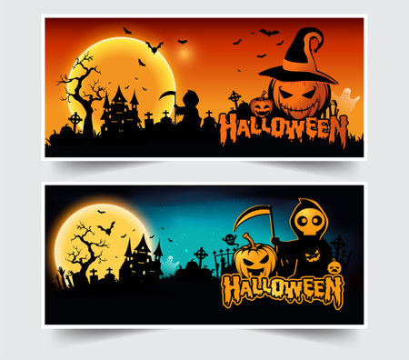 Halloween banners set. Vector illustration for web, print and advertisingのイラスト素材