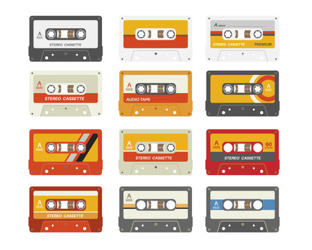 Cassette tape icon set. Vector illustration isolated on white background.のイラスト素材