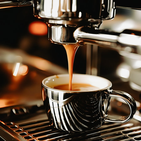 Coffee machine making espresso in cafe. Shallow DOFの素材