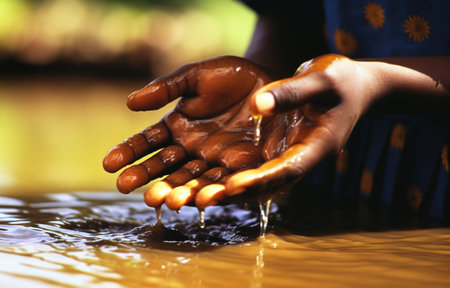 Water Pouring in African Child's Handsの素材