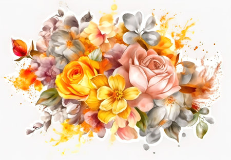 Colorful watercolor floral background. Hand drawn watercolor flowers.の素材