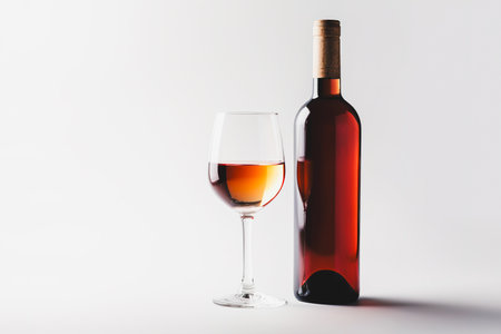 bottle and glass of red wine on white background, copy spaceの素材