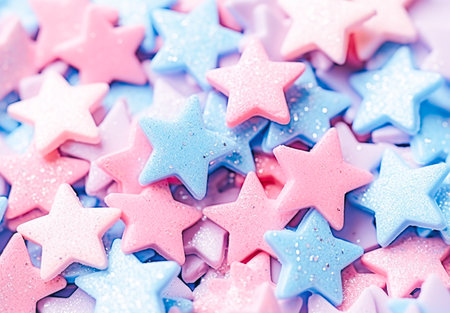 Colorful sugar stars on a white background. Selective focus.の素材