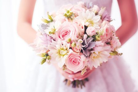 Bridal bouquet of flowers in the hands of the brideの素材