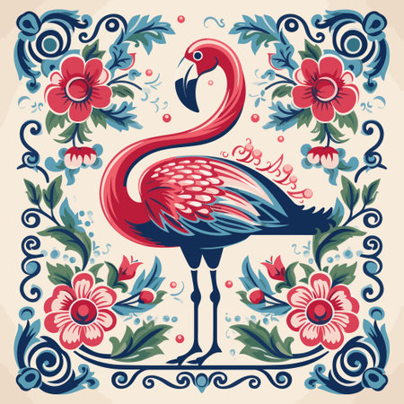 Flamingo in retro style. Vector illustration in vintage style.のイラスト素材