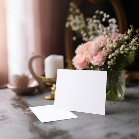 Elegant simple greeting card mockup white blank cardの素材