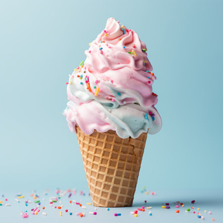 Ice cream photo shoot. Ice cream in a waffle cone. Generative AIの素材