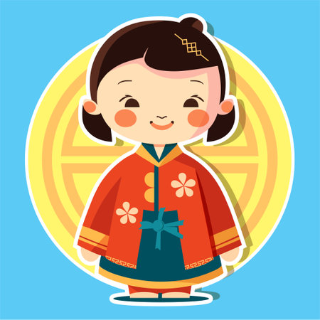 Flat design smiling child with East Asianのイラスト素材