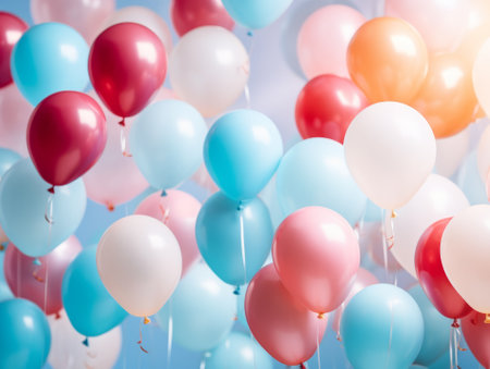 Party balloons, Colorful balloons flying on background. Celebration partyの素材