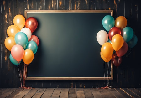 Party balloons, Colorful balloons flying on background. Celebration partyの素材