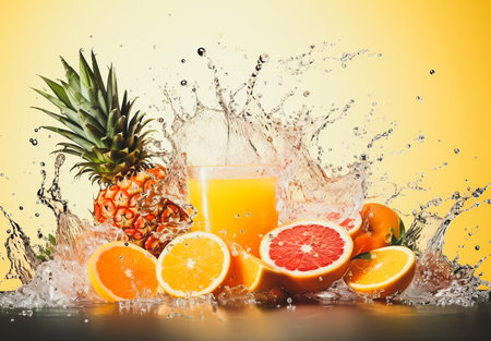 fruit juice splash  Tropical mix into of burst splashes of juicesの素材