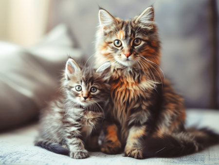 Cute siberian kittens at home. Fluffy pets.の素材