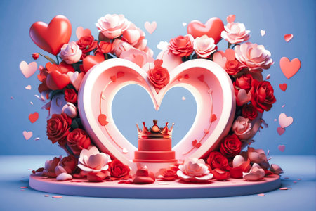 Valentine's day background with heart and roses. 3d renderingの素材